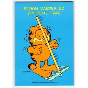 Garfield 1978 Jim Davis Postcard German Blue Comic Rake gag Continental 6x4
